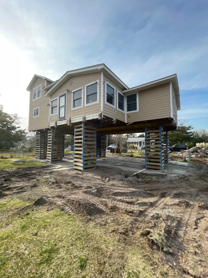 A home being lifted in North Carolina angle 3